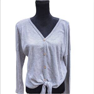Paper Crane Grey Waffle Tie Front Top Large